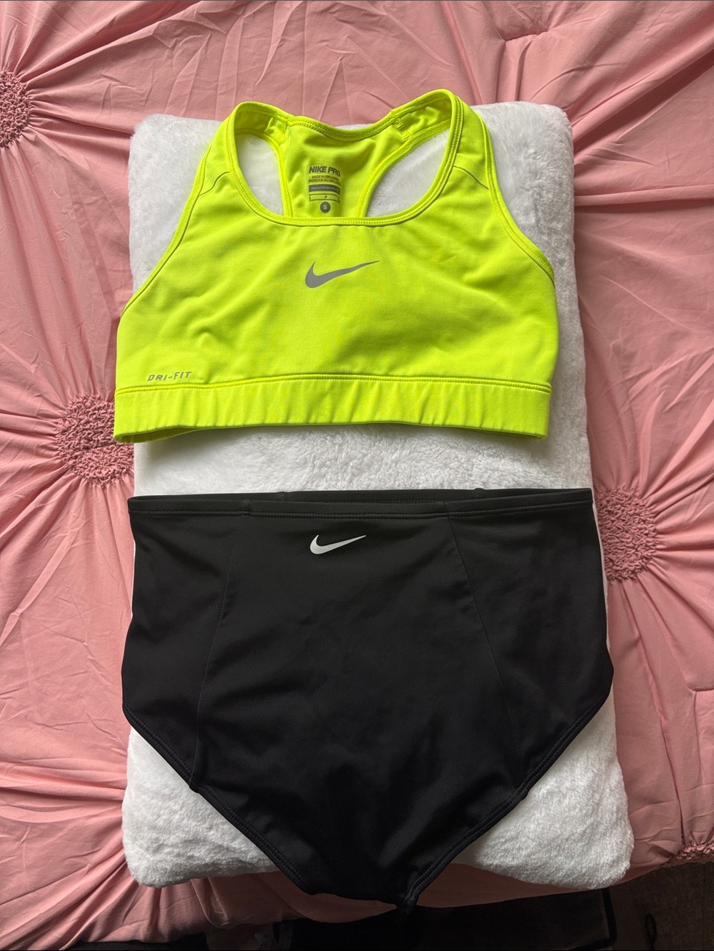 Nike Neon Yellow Dri-FIT Swim Top with Black High-Waist Bikini Bottoms